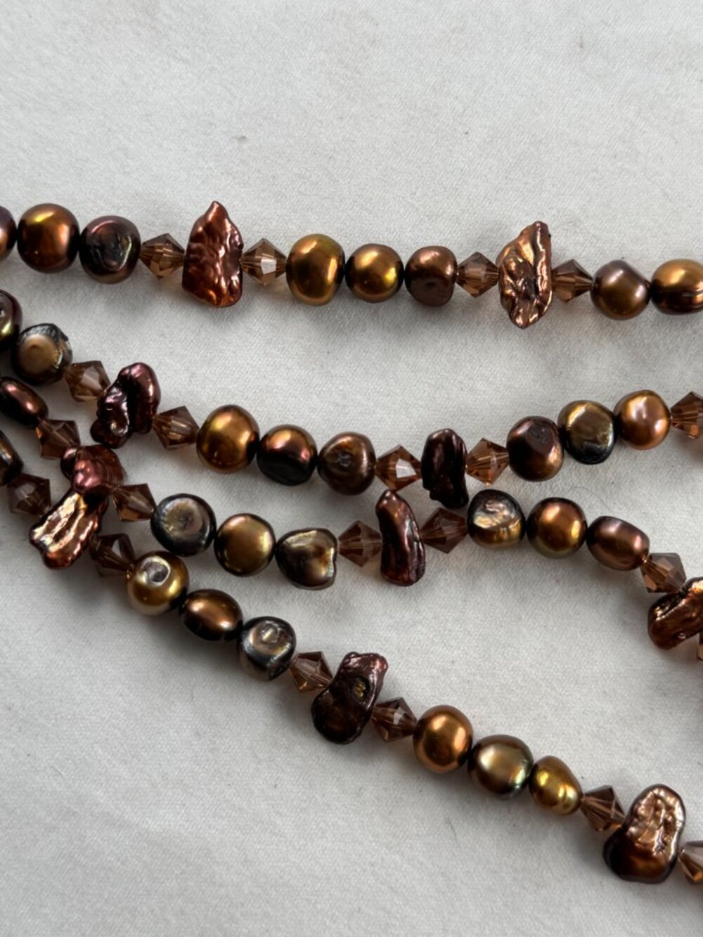 Necklace with double strand chocolate colored freshwater pearls - Picture 7 of 7